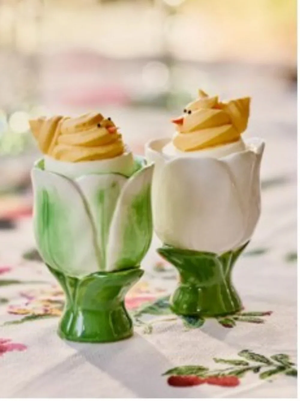 Anthropologie Louise Stoneware Egg Cup 1 in Green and 1 in White (Set of 2) -NWT
